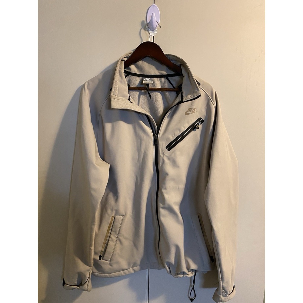Nike Sportswear Full Zip Jacket Men XL Beige Off-White Chest Pocket Casual